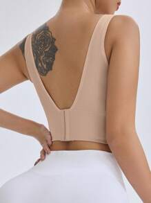 Easithlete Áo ngực thể thao cường độ cao không đường may Racerback, Áo ngực thể thao không có miếng đệm tháo rời, Áo ngực thể thao có miếng đệm khâu sẵn, Hỗ trợ tác động cao với miếng đệm không thể tháo rời Cúp đúc, Dành cho phụ nữ, Áo ngực Racerback hỗ trợ cao, Tập luyện, Yoga, Chạy bộ - Màu be - Xem 4