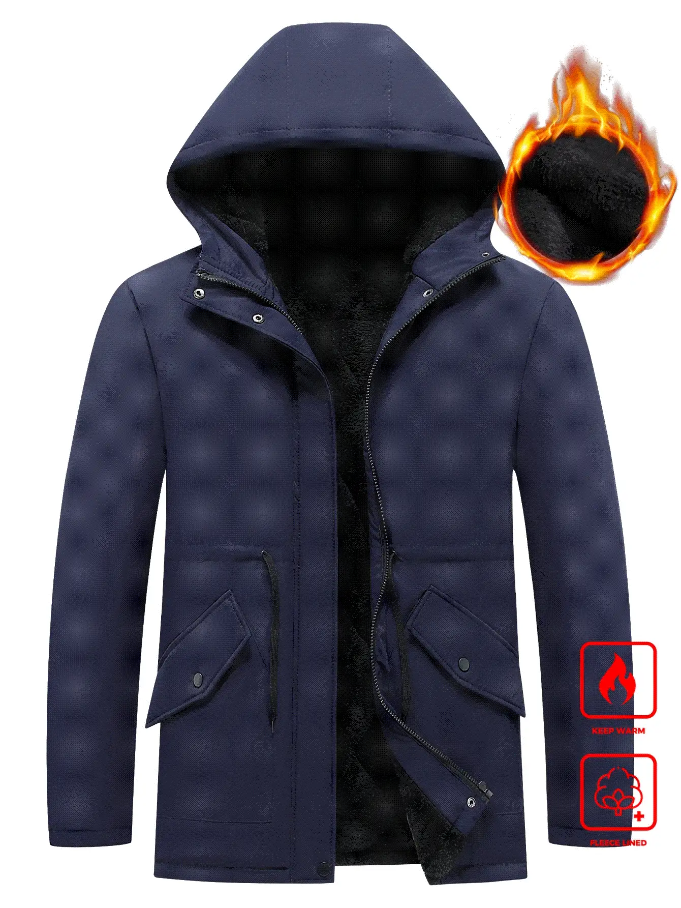 Manfinity Homme Men Thermal Lined Padded Coat With Drawstring - Navy Blue - View 2