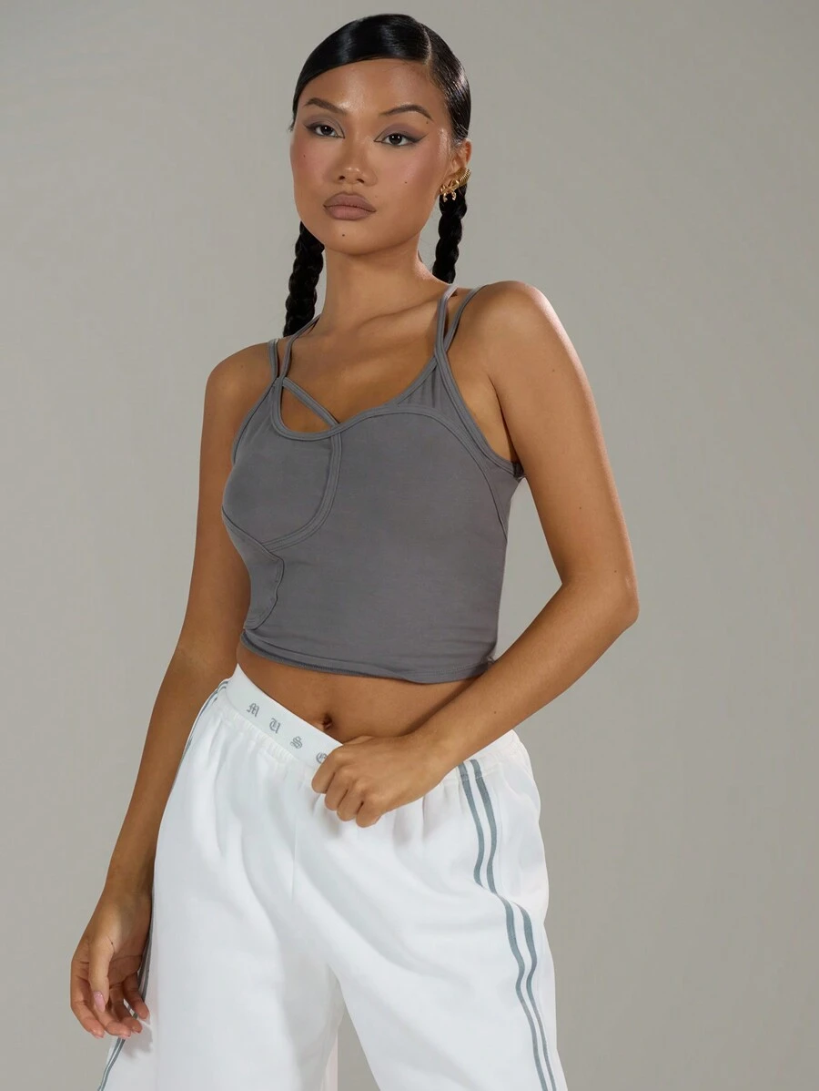 MUSERA Strappy Crop Cami Top Casual Summer Spring Elegant Holiday - Grey - View 1