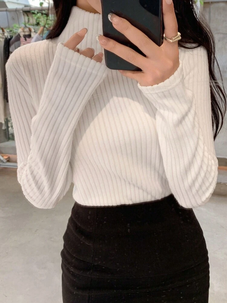 Women's Casual High Neck Long Sleeve Solid Color Turtleneck T-Shirt, Autumn,Fall Women Clothes