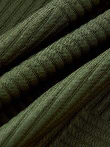 SHEIN 青少年女孩纹理针织连帽衫运动衫和羊毛喇叭裤 2 件套休闲装 - 軍綠色 - 查看 6