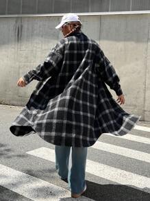 SHEIN EZwear Camisa holgada informal a cuadros de talla grande, para otoño/invierno