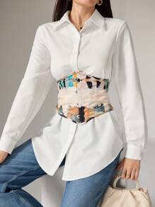 Mulvari Women's Elegant Long Sleeve Single Button Up Shirt For Commuting, Autumn - Multicolor - View 5