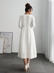 SHEIN Frenchy Robe élégante femme à manches lanternes avec liens de couleur contrastée, pour la saison d'automne