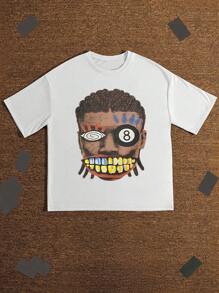 Manfinity Dauomo Men's Summer Casual Figure Print Round Neck Short Sleeve T-Shirt