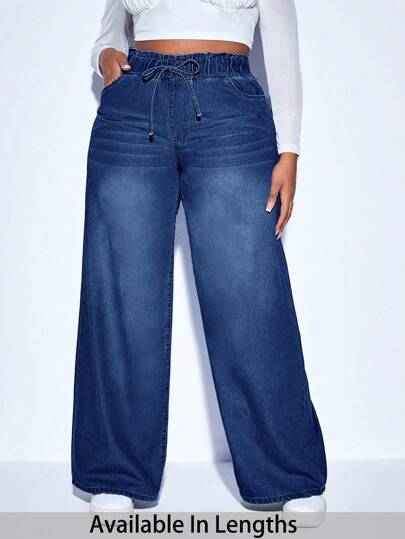 SHEIN PETITE CURVE Jeans azules de pierna recta casuales y sueltos talla grande