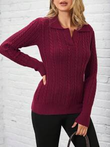 SHEIN LUNE Jesienno-zimowy damski fioletowy, ręcznie szydełkowany, vintage, swobodny sweter polo