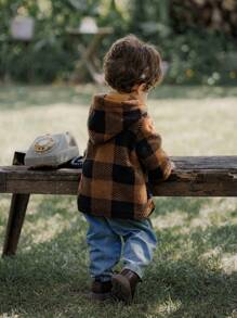 SHEIN 男婴/女婴格纹复古休闲厚长袖外套，多色，适合秋冬季 - 彩色 - 查看 7