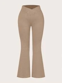 SHEIN EZwear 2 件套大码高腰交叉设计紧身休闲喇叭裤套装，适合春秋季节 - 彩色 - 查看 6