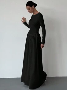 Aloruh New V-Neck Long Sleeve White Dress, Slim Fit, Thermal Insulation, Versatile, Autumn/Winter - Black - View 7