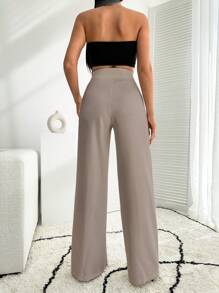 EURMUSE White Wide Leg Pallazzo Pant With Button Detail - Apricot - View 6