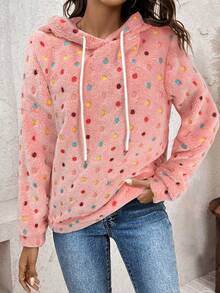 SHEIN LUNE Christmas Women Clothes Reversible Polka Dot Fleece Hoodie For Women For Christmas Party