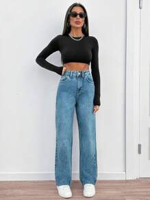 RueChic HIGH RISE STRAIGHT WOMEN JEAN EMBRIODERY DETAIL - Medium Wash - View 6