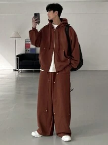 DAZY Brown Fleece Men Sweatsuit For Autumn - Brown - View 7