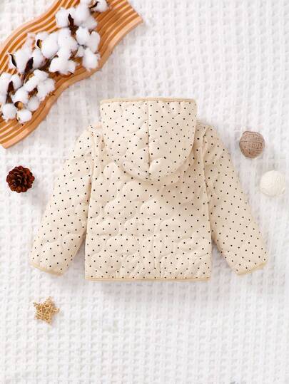 SHEIN Baby Girls' Adorable Polka Dot Print Long Sleeve Jacket