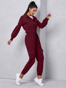 Mulvari Ensemble 2 pièces femme : veste à manches longues boutonnée unie et pantalon cargo décontracté avec cordon de serrage à la taille, pour l'automne