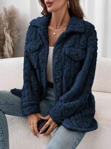EMERY ROSE 轻盈保暖珊瑚绒法兰绒女式休闲夹克，秋冬 - 藍色 - 查看 1