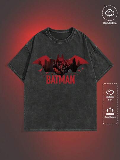 Batman X ROMWE Men Letter Graphic Drop Shoulder Tee, School