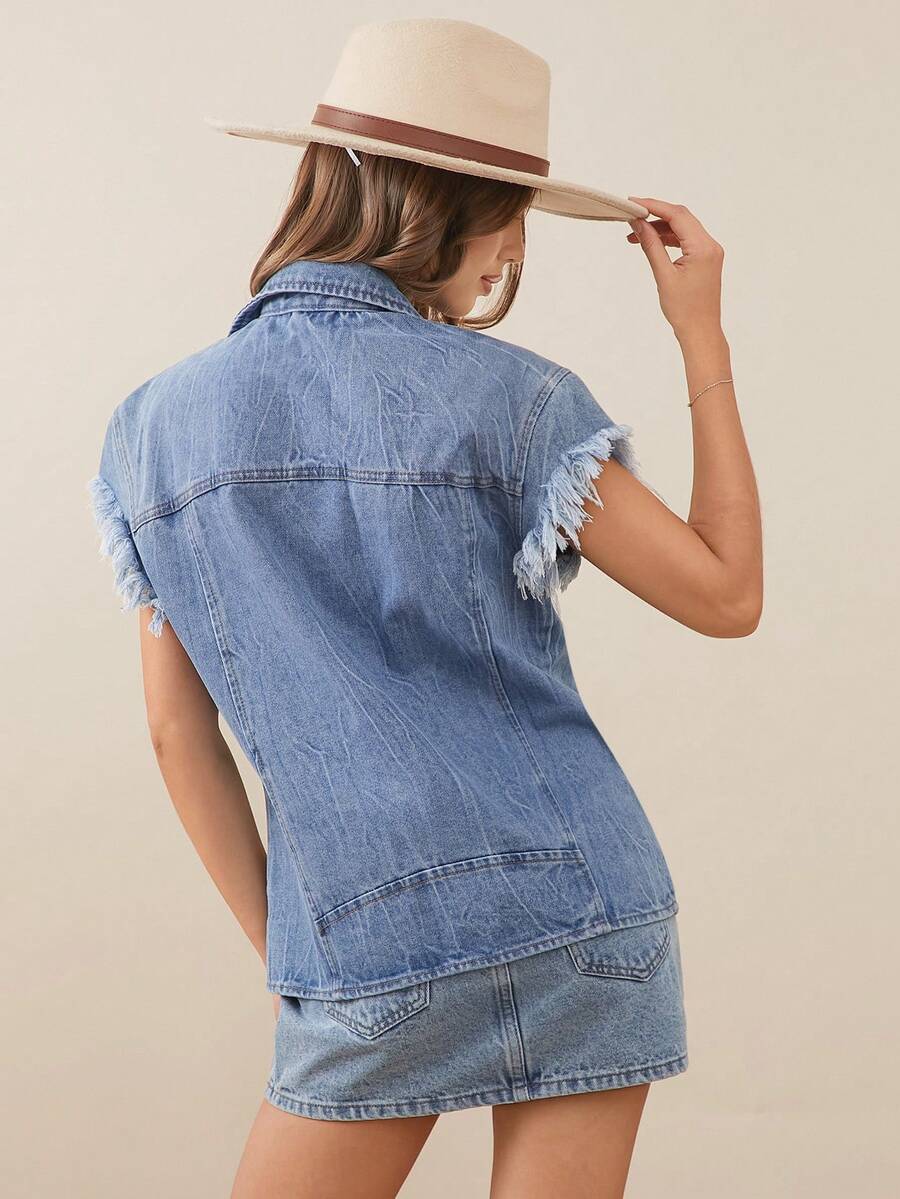 WESTFADE Premium Denim Oversized Moto Vest SHEIN UK