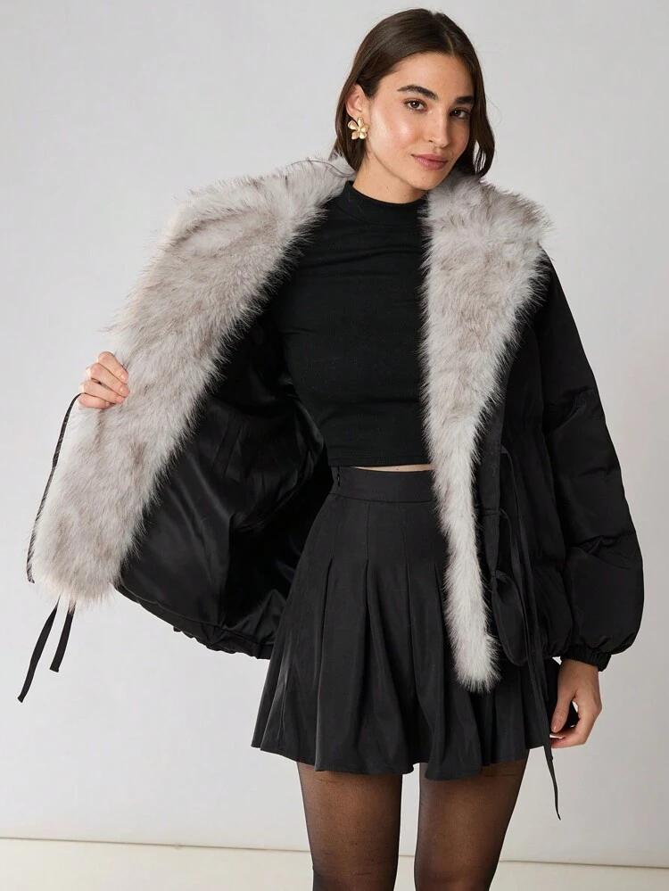 Women's Full Fluffy Lining, Thick Winter Long-Sleeved Jacket With Pockets,Winter Women Clothes,Women Jackets,Thermal Coats,Black Coat,Christmas,Holiday