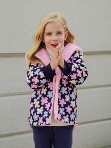 年轻女孩休闲基本款连帽外套带手套，适合 4-7 岁，甜美风格，加厚，防风保暖，适合户外、学校、派对