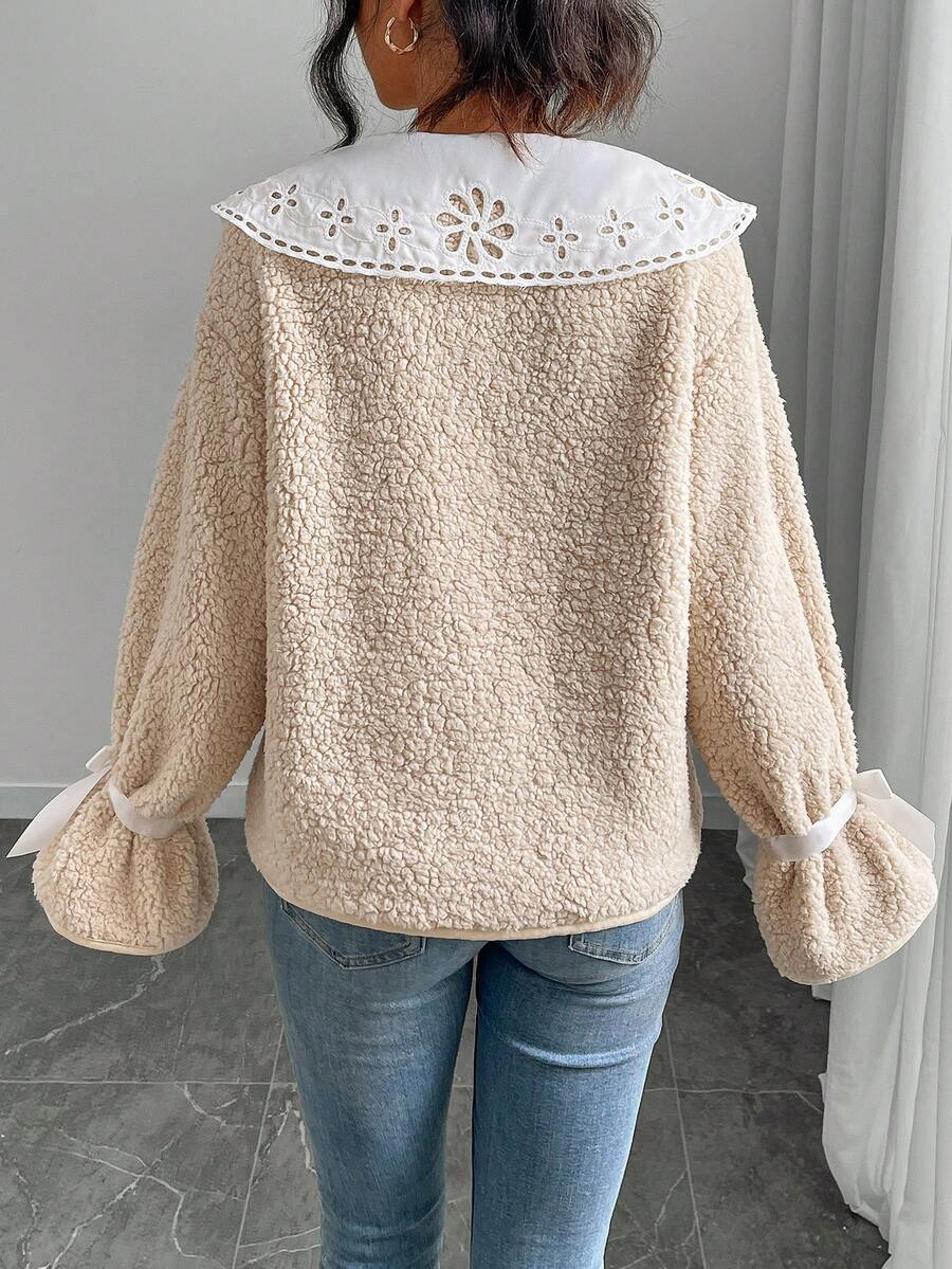 SHEIN Frenchy Women TieFront Long Sleeve Embroidered Collar String