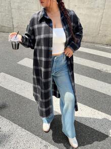 SHEIN EZwear Camisa holgada informal a cuadros de talla grande, para otoño/invierno