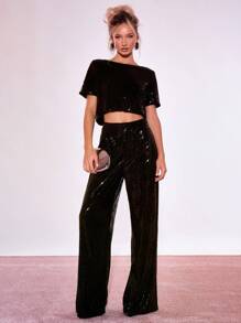 MUSERA Mid Rise Straight Leg Sequin Trousers Spring Summer Ibiza, Holiday, Club