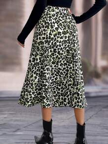 Chiquease Falda de línea A casual con estampado de leopardo para mujeres