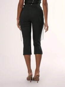 MUSERA Pantalones capri con cordones laterales, apropiados para primavera y verano, estilo Y2K de los 90, lindos y sexy, ideales para vacaciones, elegantes y lindos, perfectos para festivales en Ibiza