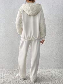2pcs/Set Women Casual Patchwork Hooded Sweatshirt And Pants, Autumn / Winter