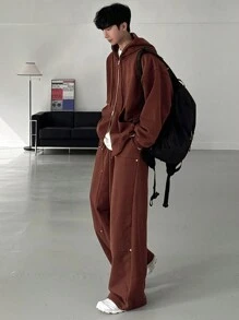 DAZY Brown Fleece Men Sweatsuit For Autumn - Brown - View 8