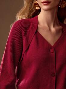 MOTF PREMIUM 羊毛插肩袖纽扣开衫 - 酒紅色 - 查看 3