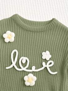 Cozy Pixies Baby Girl Letter Print Ruffled Crew Neck Long Sleeve Pullover Sweater,In Fall/Winter - Green - View 8