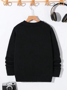 Tween Boy Funny Pattern Jacquard Knit Long Sleeve Sweater - Red - View 3