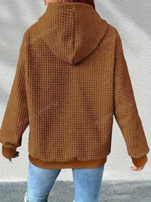 Women's Plus Size Casual Hoodie, Small Square Checkered Sunflower Print Hoodie