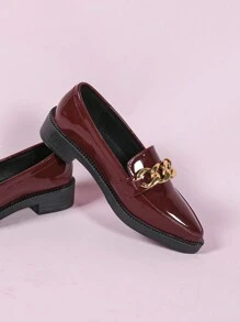 CUCCOO DOLLMOD 女士平底一脚蹬穆勒鞋，纯黑色链条装饰，休闲学生风格，适合所有季节新年假期 - 酒紅色 - 查看 4