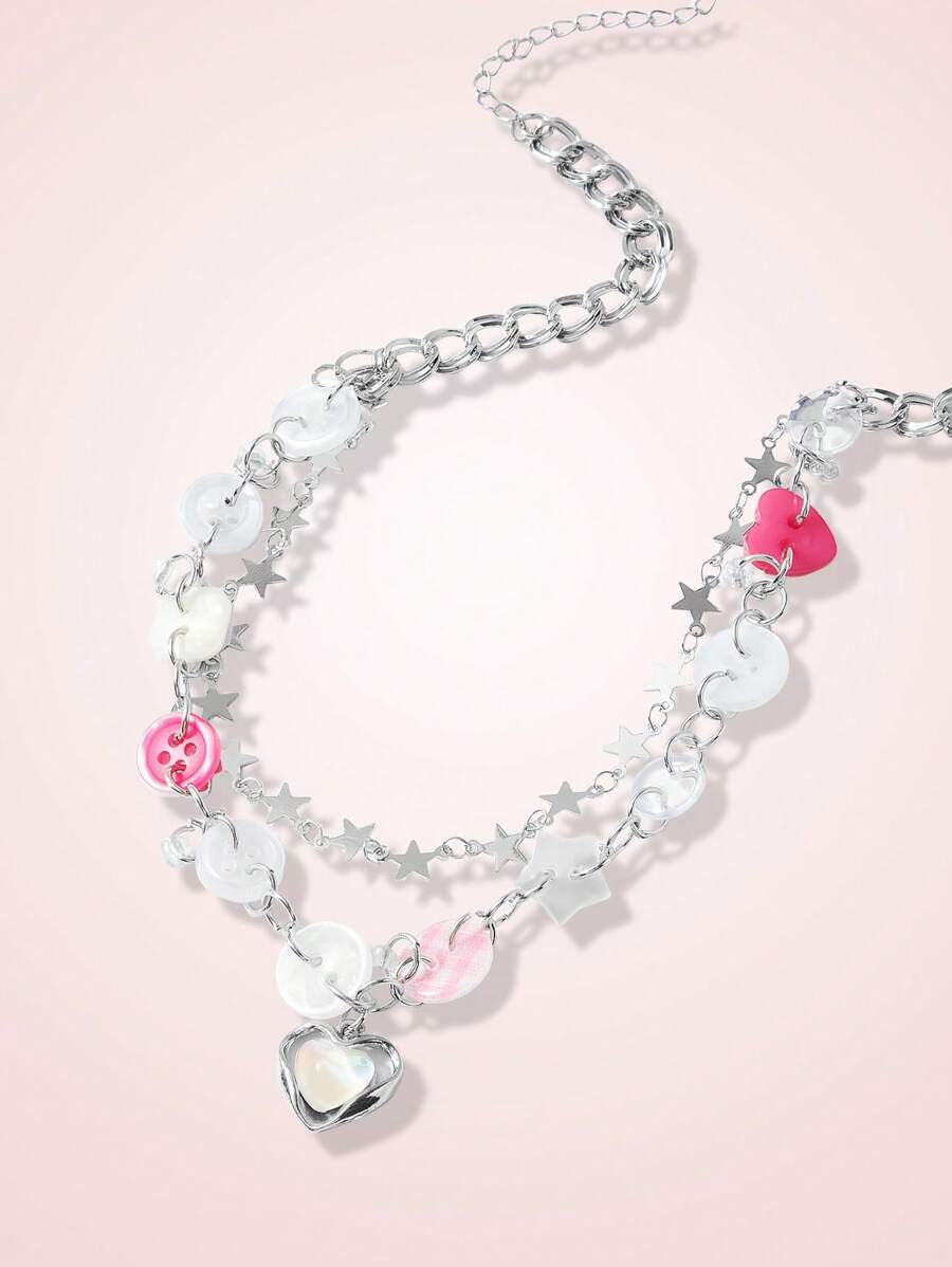 SHEIN MOD Y2K 时尚双层心形吊坠项链