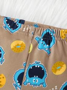 2 pièces/Set t-shirt à manches longues et legging assortis imprimés monstres pour bébé et tout-petit garçon, tenue de détente d'intérieur