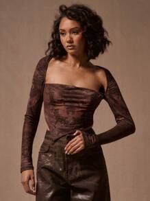 MUSERA Asymmetric Butterfly Print Top Summer Ibiza , Autum, Winter, Party, - Multicolor - View 1