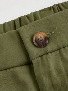 SHEIN MOD Quần ống rộng cổ điển màu trơn cỡ lớn dành cho nữ có thắt lưng vào mùa thu/đông - xanh quân đội - Xem 3