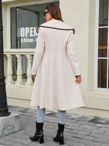 SHEIN Clasi 女士优雅双排扣拼色贝壳荷叶边大翻领腰部大衣