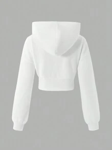 SHEIN Tween Girl 羊毛保暖纯白色和纯黑色休闲针织连帽衫夹克和运动裤 4 件套，返校，休闲校服，适合日常、上学、外出，秋冬季保暖 - 彩色 - 查看 4