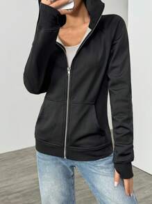 SHEIN EZwear Chaqueta con cremallera forrada térmicamente, ajustada, nueva para mujer de otoño/invierno