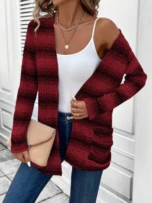 SHEIN LUNE 1pc Women's New Ribbed Fleece Ribbed Warm And Comfy Regular Jacket - Red - View 3