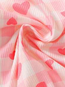 2pcs Baby Girls' Casual Cute Knit Checkerboard Heart Print Collared Cardigan Top And Allover Print Pants Homewear Set - Baby Pink - View 4