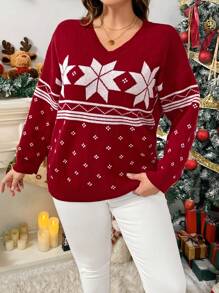 SHEIN Essnce Áo len nữ cỡ lớn, Áo len đỏ, Áo len Giáng sinh, Áo len đỏ và xanh lá cây, Áo len quần áo mùa đông cho nữ, Trang phục nữ Áo len mùa thu Áo len Giáng sinh xấu xí mùa đông, Áo len Giáng sinh Quần áo Giáng sinh Áo Giáng sinh - Đỏ - Xem 5