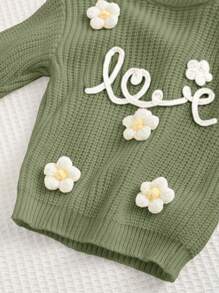 Cozy Pixies Baby Girl Letter Print Ruffled Crew Neck Long Sleeve Pullover Sweater,In Fall/Winter - Green - View 5