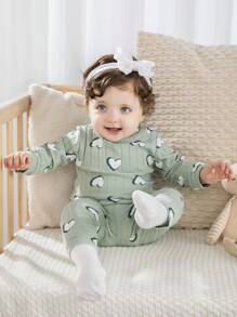 SHEIN 女婴心形印花长袖上衣和裤子两件套服装，秋季 - 彩色 - 查看 5