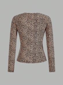 SHEIN EZwear 3 件套休闲黑色和米色豹纹紧身长袖 T 恤夏季 - 彩色 - 查看 4